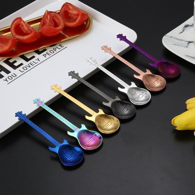 China Viable Guitar Spoon 18-8 Stainless Steel Tea Dinner Table Spoon Colorful Kit Dessert Coffee Sugar Ice Cream Mixing Spoon for sale