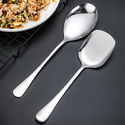 China Large Long Handle Soup Spoon Kitchen Tableware Stainless Steel Serving Spoon Sustainable Serving Shovel for sale