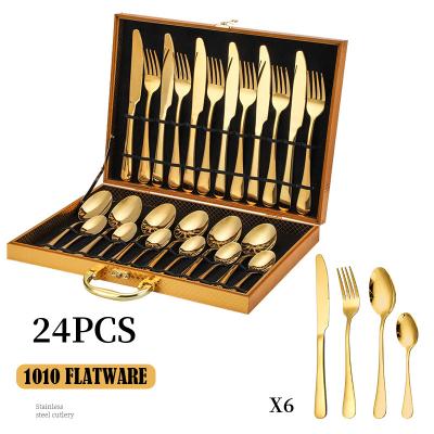 China Viable Wholesale Royal Wedding Gift Box Amazon Restaurant Amazon Restaurant 24pcs Fork Knife Spoon Luxury Silver Gold Plated Stainless Steel Cutlery Set for sale