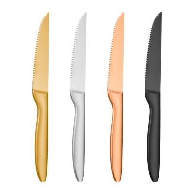 China High Quality Viable Stainless Steel Serrated Steak Knife Dinner Steak Knife Gold Kitchen Meat Cutter Tableware Knives for sale