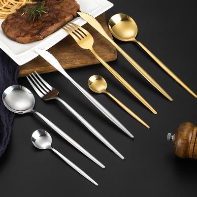 China Viable Gift Wholesale Portuguese Luxury Mirror Wedding Restaurant Gold 4pcs Knife Fork Spoon Silver Stainless Steel Cutlery Set for sale