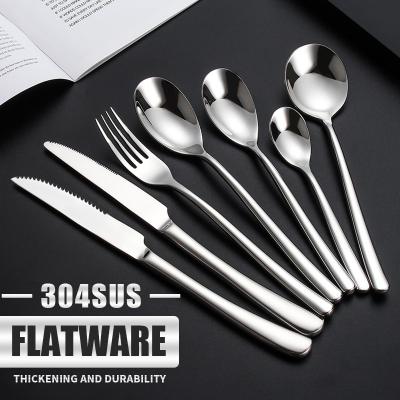 China Viable Custom Luxury Mirror Silverware Set Wedding Restaurant Flatware Knife Fork Spoon 304 Stainless Steel Polishing Cutlery Set Bulk for sale