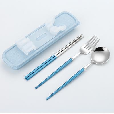 China Sustainable Camping Portable Picnic Portugal Flatware Premium Quality 304 18/10 Stainless Steel Cutlery Set With Colored Handle In Boxes for sale