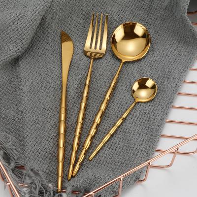 China Sustainable high quality luxury gold plated stainless steel flatware set for shinny polish flatware sets for wedding for sale