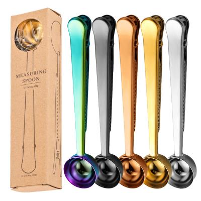 China Viable Mirror Food Grade Metal Coffee Scoop Gold Stainless Steel Metal Coffee Doser Scoop With Bag Clip With Gift Box/Case for sale