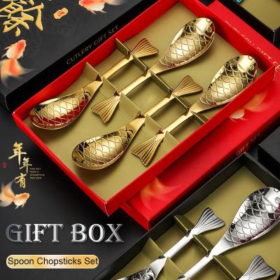 China Wholesale High Quality Viable 304 Stainless Steel Creative Cartoon Teaspoon Teaspoon Fish Shaped Colorful Spoon With Gift Box for sale