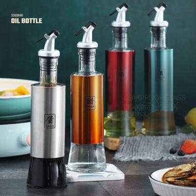 China Olive Oil Bottle Dispenser Cooking Freshness Storage Condiment Serving Stainless Steel Glass Seasoning Dispenser For Kitchen for sale