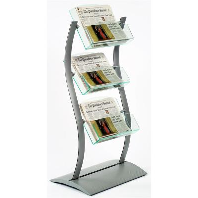 China Recyclable 3-Tiered Literature Floor Rack Open Shelves Acrylic Bulletin Board Silver for sale