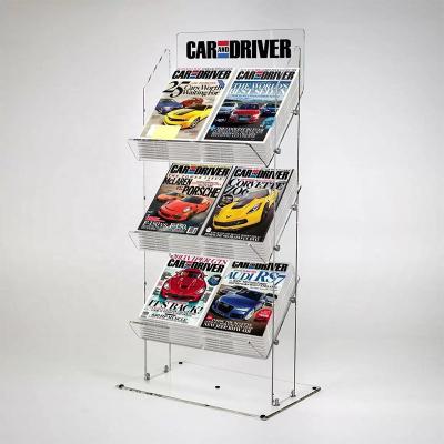 China Customized Modern Slap-Up Acrylic&Metal Floor Standing Newspaper Magazines Display Stand With High Quality for sale