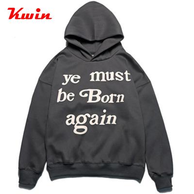 China Anti-wrinkle custom plus size puff print hoodie for men shear oversized cotton drop shoulder hoodies for sale