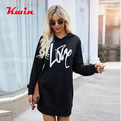 China Anti-Wrinkle Customized Casual Hooded Dress Women Long Sleeve Tunic Sweatshirts Pullover Dress With Pocket Female Winter Fleece Hoodie Dress for sale