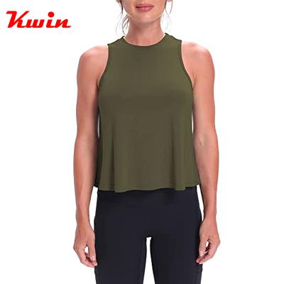 China Anti-Wrinkle Customized Crop Tops For Women OEM Workout Tops Flowy Cropped Sporty Tank Tops Shirts for sale