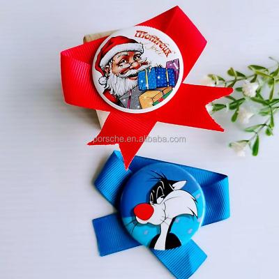 China Tin Custom Anime Horse Rosette Button Ribbon Badge Peace Bow Ribbon Anime Character Children Kids Birthday Ribbon Tin Badges Wholesale for sale