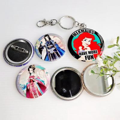 China Custom Cute Promotioanal Gifts Pattern Logo Round Key Chain Shaped Mini Tinplate Pocket Mirror Key Ring For Promotional Gifts for sale