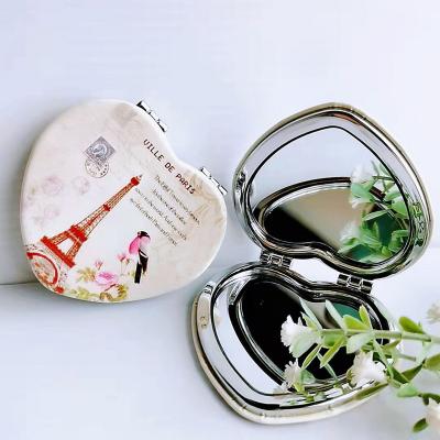 China Fashionable Pocket Mirror Heart Hooped Double Sided Cute Metal Pocket Mirror Metal Pocket Mirror for sale