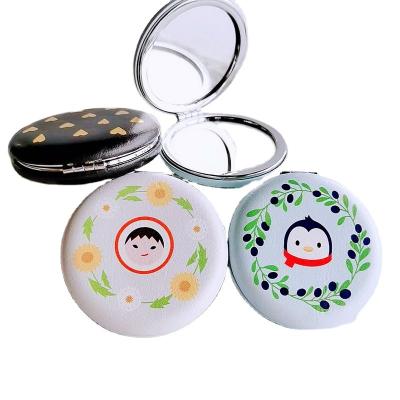 China Custom Double Sided Portable Round Pocket Makeup Mirror Daily Double Side Folded Cosmetic Mirror High Quality Compact Personalized GIF for sale