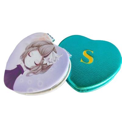 China Double-sided High Quality Contract Customize Heart Shape Cosmetic Double Side Mirror Pocket Mirror Portable Folded Daily Makeup Smart Mirror for sale