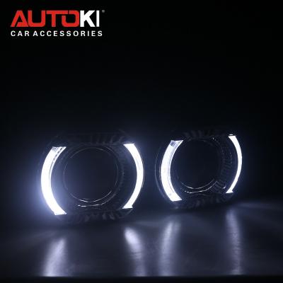 China AUTOKI xenon headlight lens HID Bi xenon projector lens with led daytime running light angel eyes for sale