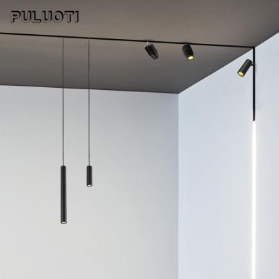 China New Puluoti Contemporary Design Aluminum Magnetic Segmented Luxury Hanging Black Modern Living Room Chandeliers Pendant Lights for sale