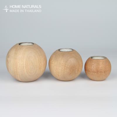 China Unique Art Hot Sale Mango Modern Wooden Candle Jar Wooden Candle Jars Holder Ball Shape With Metal Coating for sale