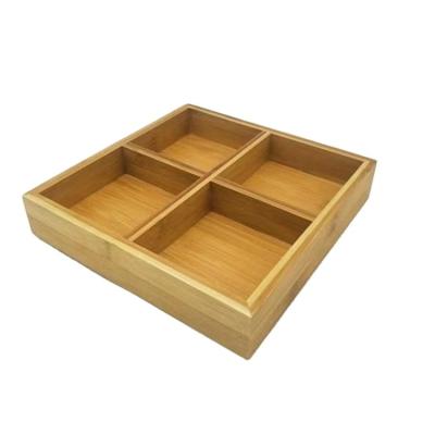 China Lattice Nut Snack Tray Gift Wooden Packaging Box Lattice Divider Storage Tray Viable Wooden Bamboo Tray for sale