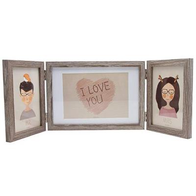 China Home Decortion Wooden Triple Hinged 3 Picture Frames 4x6 And 5x7 Opening Picture Frame For Office Family Fathers Gifts for sale