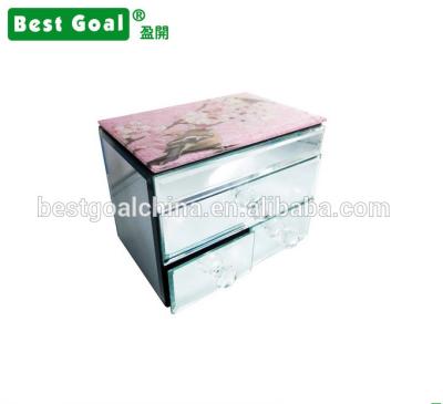 China Show Storage Flip Glass Box Gift With 3 Drawers Simple Display Box Mirror Jewelry Boxes for sale