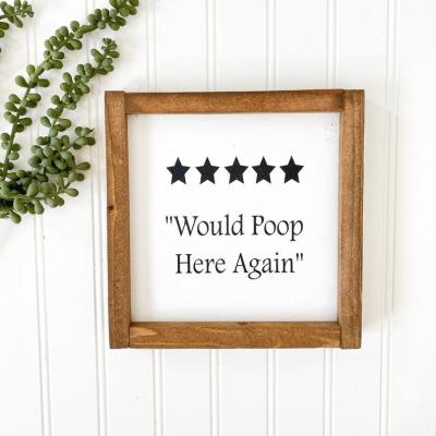 China Rustic American Style Farmhouse Wall Decor Framed Wooden Sign Funny Bathroom Sign for sale