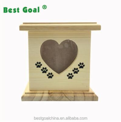 China Recyclable Burial Supplies Wooden Pet Memorial Urn Casket Animal Image For Dog And Cat Ash Storage for sale