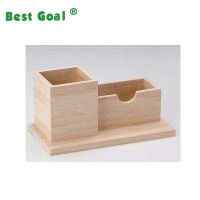 China Recyclable natural wood desk organizer with pen holder and 2 drawers for sale