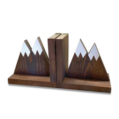 China Wooden Bookends Book Ends Shelf Display Organizers Mountain Office Desktop Decoration 16 x 16 x 9.5cm for sale