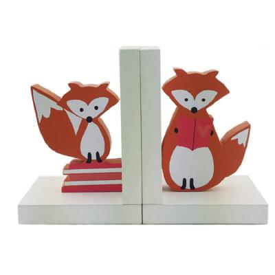 China Eco-Friendly Wooden Bookends With Fox Icon Wood Desk Organizer For Kids Bookends for sale