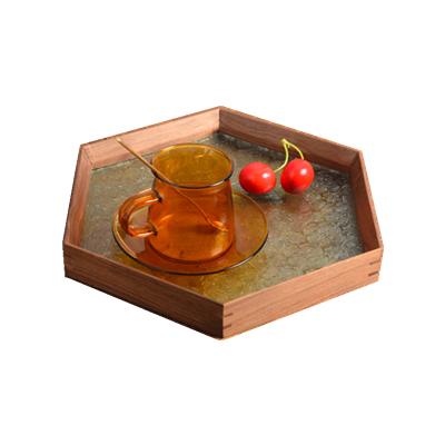 China US Octagon Shape Relief Glass Bottom Wooden Frame Storage Tray for sale