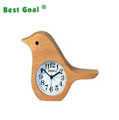 China Recyclable Bird Style Silent Non-ticking Desktop Alarm Clock Handmade Wooden Clock for sale