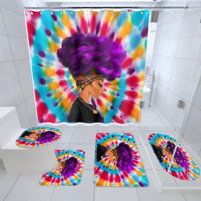 China Sustainable 3D Printed Colorful African Women Bathroom Shower Curtain Sets With Covers for sale