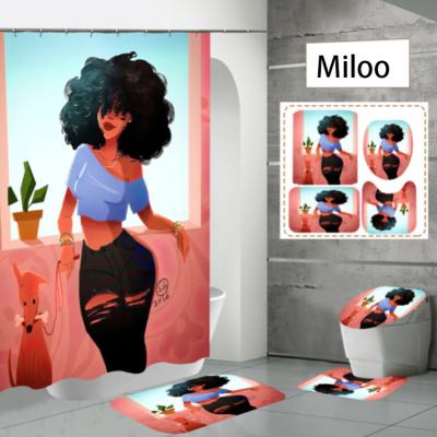 China Viable Wholesale Waterproof Custom African Black Girl 3D Printed Shower Curtain Sets With Covers for sale