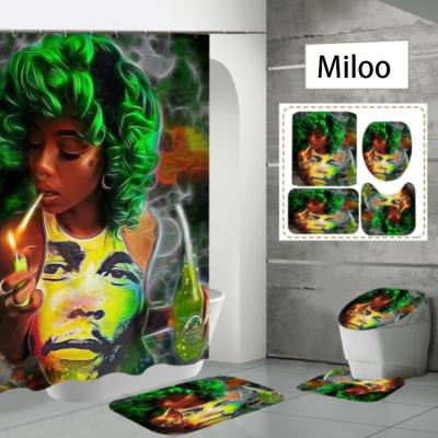 China Sustainable Bathroom 4 Piece Set With Custom Printed African American Girl Waterproof Shower Curtain for sale