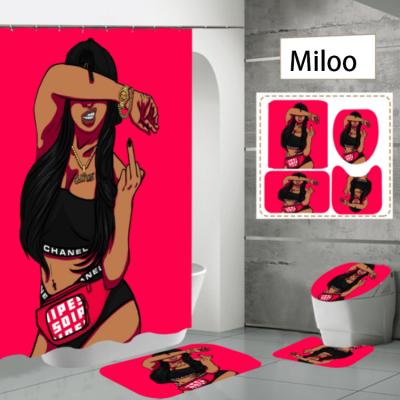 China Hot Selling Sexy African Girl 3D Sexy Digital Printing Custom Made Polyester Shower Curtain Four-Piece Home Set for sale