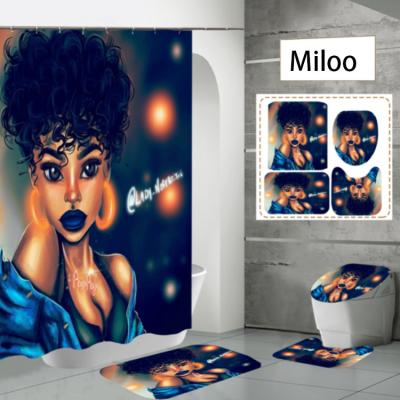 China Wholesale Custom European and American Style African Black Girls 3D Digital Digital Printing Bathroom Shower Curtain for sale