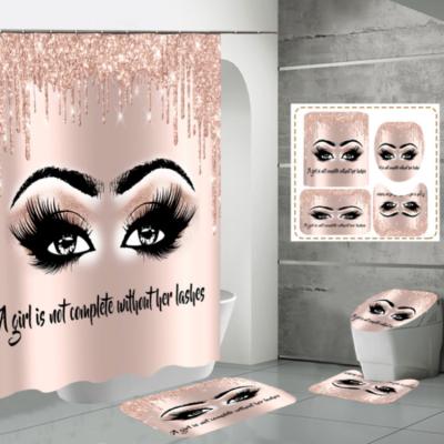 China Best Quality And Low Price Waterproof 3D Digital Printing Makeup Eyelash Shower Curtain Viable Creative Set for sale