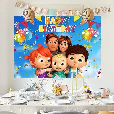 China Digitally Printed Children's Cartoon Cocomelon Birthday Tapestry For Kids for sale