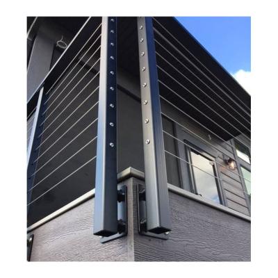 China Modern TAKA Stainless Steel Veranda Cable Wire Railing with Black Quare Post Side Mounted Balcony Cable Railing Diy Post for sale