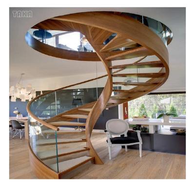 China New Modern Wooden Treads Glass Balustrade Structure Foshan Factory Staircase Design For Indoor Space for sale