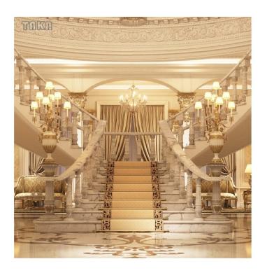 China TAKA Luxury Design Natural Stone Marble Staircases EUROPEAN Palace Style Marble Arch Tiles Indoor Staircase for sale