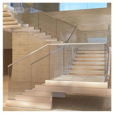 China TAKA Luxury Marble Stairs Modern Step With Aluminum Railing Marble Glass Enclosure Staircase for sale