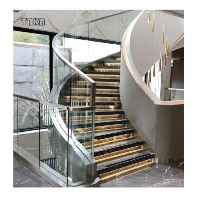 China TAKA Modern Hot Sell Marble Staris With LED Spiral / Marble Staircase Led Curved Stair Railing for sale