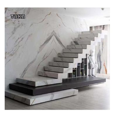 China TAKA Factory Price Modern Simple Design Marble Staircase Quartz Marble Stair Tread Modern Marble Staircase for sale