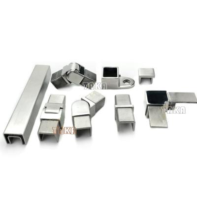 China Modern square U tube railing connector balcony and stair railing 316 stainless steel connector for 25*21 mm square tube for sale