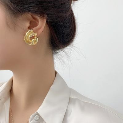 China DANYUAN 925 Needle New Trendy Silver Texture Female Fashion Earrings Retro Ear Studs Gold Flower Plaid Ear Jewelry for sale