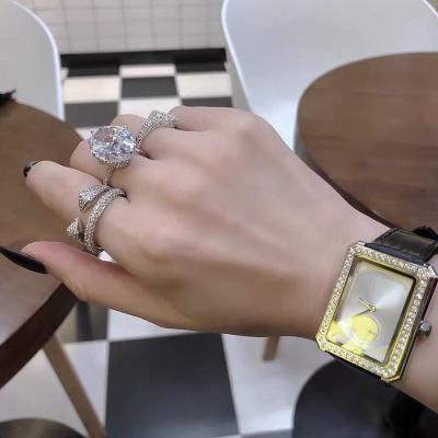 China FASHIONABLE Heavy Dazzle Pigeon Geometric Micro-Inlaid Zircon Ring Female Insist Net Egg Red Oval Diamond Twinkle Zircon Ring Female for sale